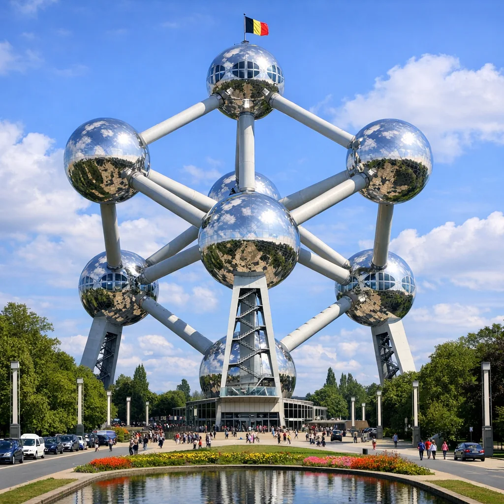 L'Atomium photographié depuis son esplanade à Laeken